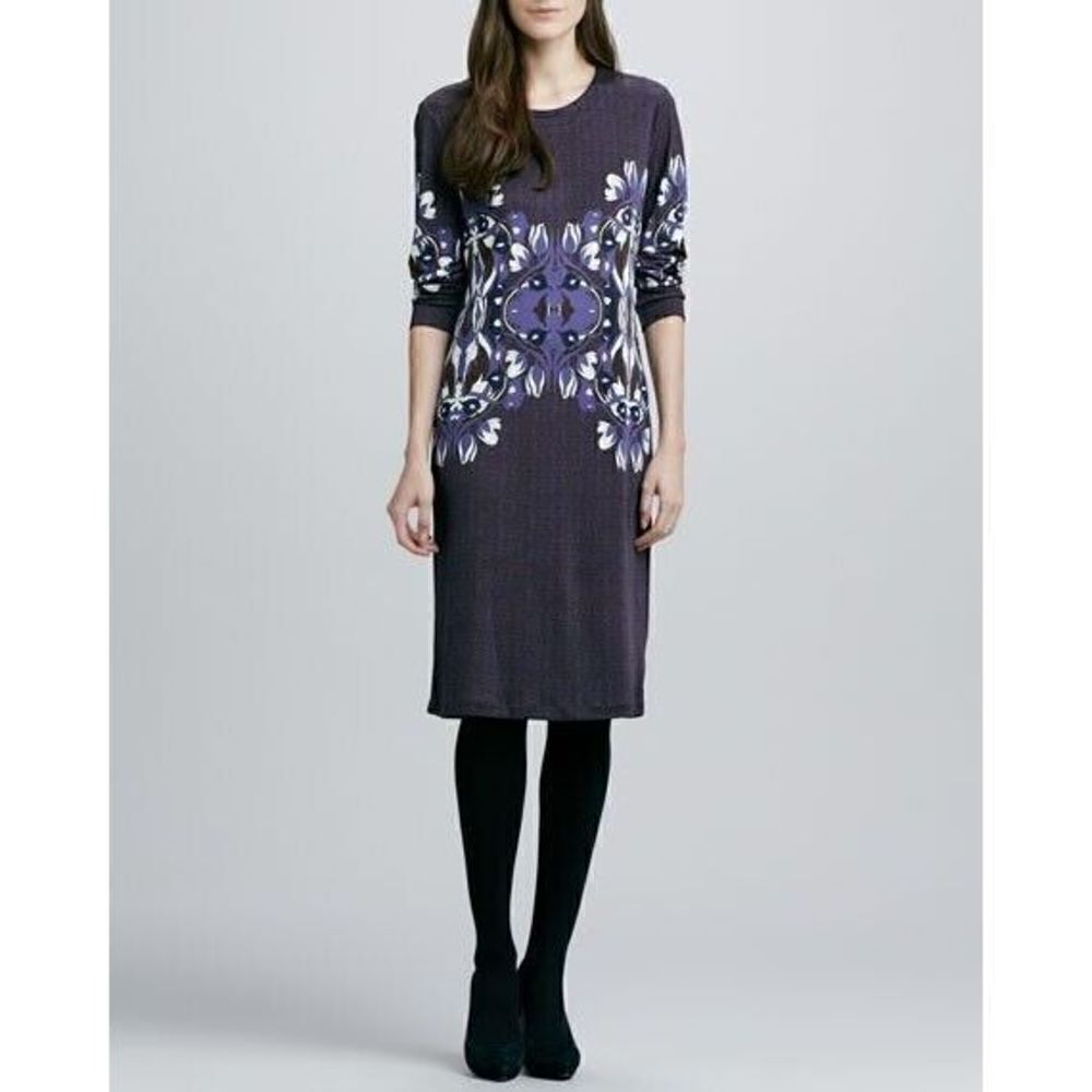 Tory Burch Flavia Blue Multicolored Long Sleeve Silk Dress Size Small - Picture 3 of 13